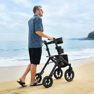 Aluminum Foldable All Terrain Rollator Walker Adjustable w/ Seat Back for Adults - Picture 1 of 9