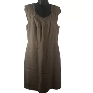 Ann Taylor Loft 100% Brown 100% Linen Dress Sz 10 - Picture 1 of 6