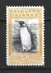 Falkland Islands GV 1933 5/- Shillings Black & Yellow Mint MH King Penguin SG136 - Picture 1 of 2