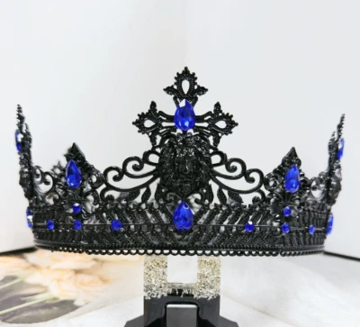 Dark Lord Headpiece, Monarch Crown, Renaissance Crown, Black Crown, Blue Stone - Image 1 of 4