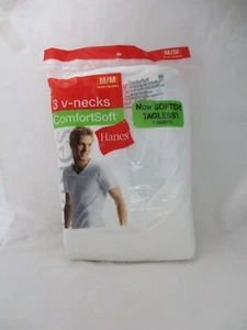 Paquete de 3 camisetas Hanes para hombre blancas medianas cuello en V sin etiquetas ComfortSoft algodón nuevas - Imagen 1 de 7