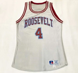 Vintage Russell Athletic Roosevelt #4 Basketball Jersey Sz 42 Gray USA Screened - Picture 1 of 8