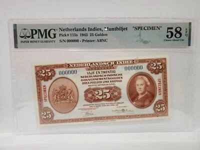 Netherlands Indies 25 gulden 1943 NICA SPECIMEN,PMG 58 EPQ,Pick 115s Choice AUNC - Image 1 of 2