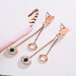 Fashion Evil Eye Titanium Rose Gold Drop Dangle Earrings - Picture 1 of 3