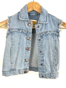 C&C California Denim Cotton Vest Girls Size 6 Packets Raw Hem Sleeve Details - Picture 1 of 7