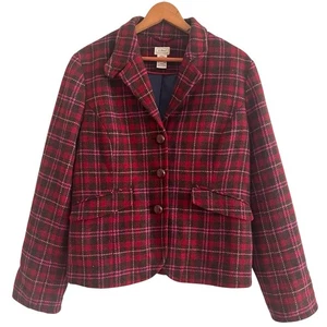 vintage LL Bean Wool Plaid Peplum Blazer Jacket 14 Tweed Preppy Heritage - Picture 1 of 11