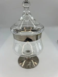 Vintage Dorothy Thorpe Apothecary Lidded Jar Silver Band, Base, & Knob Striped - Picture 1 of 9