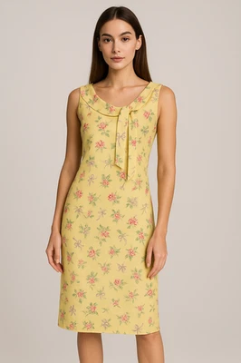 LAURA ASHLEY Yellow  SILK FLORAL Print RETRO 50s COTTAGECORE SHEATH Dress 8 US - Image 1 of 4
