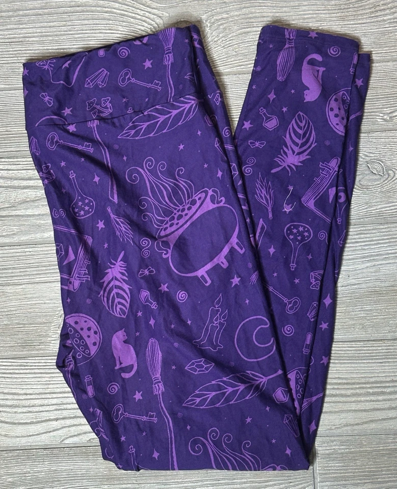 NOVA Leggings LuLaRoe TC Alta Curvilínea Halloween Gatos Caldeirão Penas Chave - Imagem 1 de 1