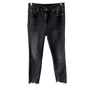 Pantalones de mezclilla Risen negros grises lavados elásticos dobladillo crudo desgastados RDP1420 talla 29 - Imagen 1 de 7