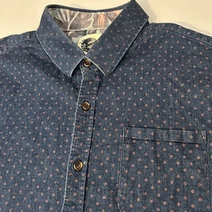7 Diamonds Stretch Denim Short SleeveShirt Mens Medium Blue Geometric  Button Up - Picture 1 of 7