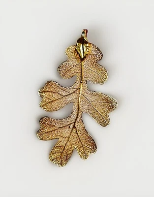 "Collar colgante de hojas de árbol de hoja de roble real sumergido en oro de 24 quilates 2,75""" Foto 1 de 4