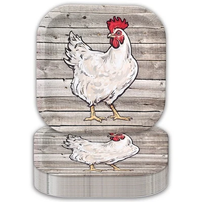 Chicken 9” Plates on Barnwood (24 pcs.)! Authentic and Clucky Chicken on a Ru... - Image 1 of 4