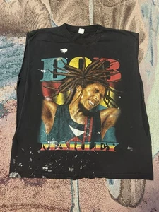 Vintage 90s Bob Marley Rap Tee Style Shirt Cut Off Arms Men’s Size XL Faded Blk  - Picture 1 of 8