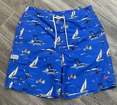 Pantalones Cortos de Natación Polo Ralph Lauren Aloha Para Hombre Azul Con Veleros Talla Med Foto 1 de 4