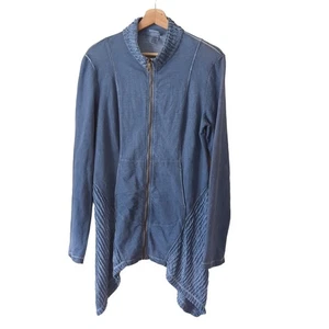 XCVI Wearables Jacket Womens Medium Zipper Top Blue Asymmetrical Lagenlook - Picture 1 of 5