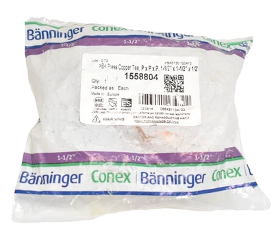 Banninger Conex Press Copper Tee Straight Connector 1-1/2" x 1-1/2" 1558804 - Image 1 of 4