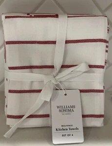 Juego de 4 toallas de cocina Williams Sonoma rojo blanco multipack algodón NUEVO - Imagen 1 de 4