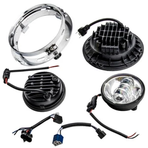 7" Black LED Headlamp Headlight + 4.5inch Passing Lights Replacement For Harley - Picture 1 of 12