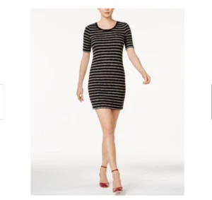 Womens sz S Kensie Striped bodycon shirt Dress black gray Lined Nwts 819er-bb21 - Picture 1 of 1