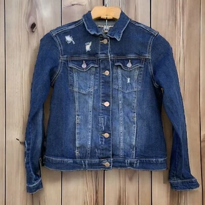 Wonder Nation Denim Jacket Jean Girls Size XXL 18 Blue Distressed Button Up - Picture 1 of 6