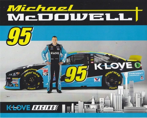 2015 MICHAEL MCDOWELL "K LOVE" 95 NASCAR SPRINT CUP POSTCARD Cover