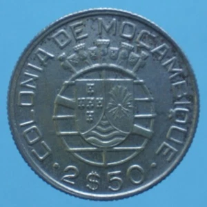 MOZAMBICO 2 1/2 ESCUDOS 1942 ARGENTO COIN qSPL CURRENCY NUMISMATICA COLLEZIONE - Imagen 1 de 2