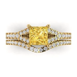 3.4 tcw Princess Cut Engagement Ring 14K Yellow Gold Yellow Promise Ring - Bild 1 von 5