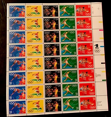 U.S. SHEET OF 40 SCOTT#2557a 1991 29ct SUMMER OLYMPICS MNH P#A11111 BELOW FACE - Image 1 of 3