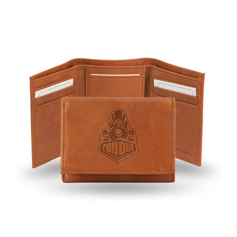 Purdue University Boilermakers Team Logo Embossed Brown Leather Trifold Wallet Cover