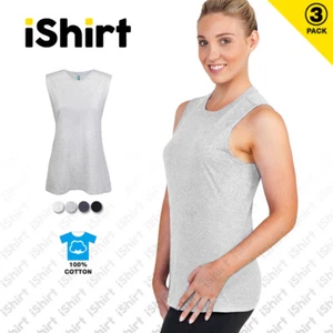 3PC X LADIES MUSCLE TEES T-SHIRTS 100% COTTON SINGLET GYM TRAINING ACTIVEWEAR - Picture 1 of 5