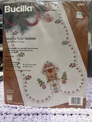 Bucilla Stamped Cross Stitch Gingerbread Table Runner No. 83491 - Image 1 of 4