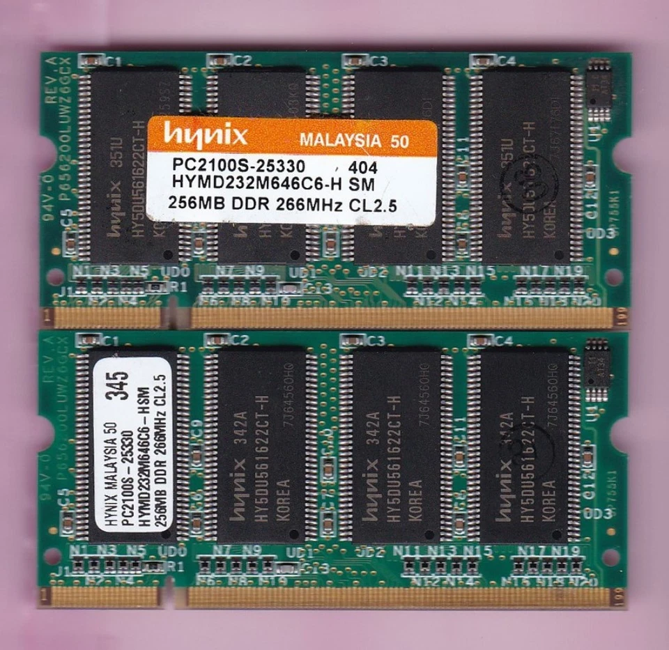 512MB 2x256MB PC2100S HYNIX HYMD232M646C6-H SM DDR-266 PC-2100 LAPTOP RAM Kit - Image 1 of 2