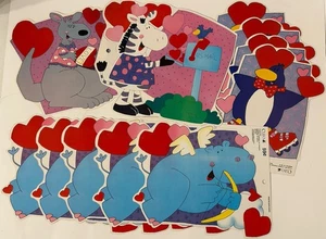 Vintage CLEO Valentines 11 Cards New 1990s Zebra Kangaroo Hippo Penguin Die Cut - Picture 1 of 7
