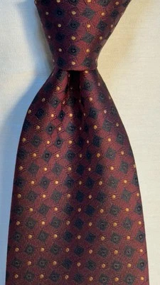 Corbata de seda italiana Hart Schaffner Marx hecha en Italia 60" x 4" azul borgoña/oro Foto 1 de 3