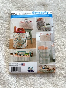 SIMPLICITY PATTERN #8107 Cesta, Organizador, Bolso NUEVO SIN CORTAR (2016) - Imagen 1 de 4
