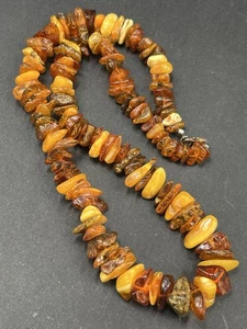 Vintage Multi Color Natural Amber Nugget Graduated Necklace 65 Grams 24” Long - Picture 1 of 10
