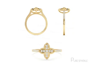 Anillo de compromiso trébol de diamantes creado en laboratorio de oro de 14k - Diseño de racimo de cuatro hojas - Imagen 1 de 7