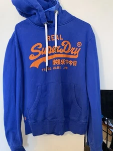 SuperDry Mens Vintage Black Label Trade Mark. Japan Blue Hoodie Size L - Picture 1 of 5