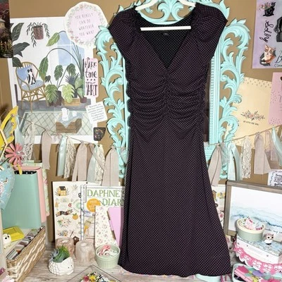 Express Scrunched Waist Midi Dress Purple & Black Women’s Size 6 Geometric Print - Image 1 of 4