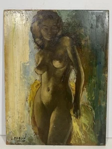 Signed J. Merlin Seductive Nude Mystic Female Portrait Oil Painting On Wood - Picture 1 of 4