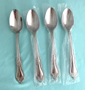 New AZALEA Set of 4 Soup Spoons Oneida Stainless Flatware 7 1/2"   54-214 - Picture 1 of 5
