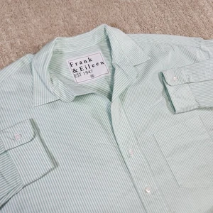 Frank & Eileen Shirt Women Medium Shirley Oversized Button Oxford Green Stripe - Picture 1 of 13