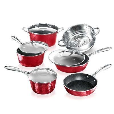 GRANITESTONE Granite Stone Diamond Hammered Aluminum Infused Nonstick 10-Pc Cookware Set