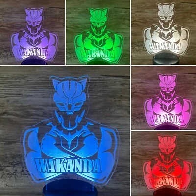 Черная пантера 3D светодиодная лампа, Wakanda, Chadwick Boseman, настольная лампа, Бесплатная доставка - Изображение 1 из 4