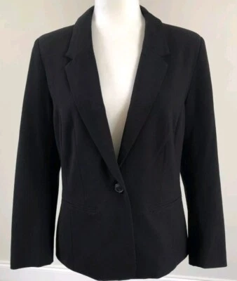 Kensie Wmns Single Button Black Lined Stretch Shoulder Pads Blazer Jacket Sz LG - Image 1 of 4
