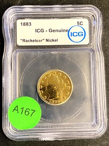 RARE 1883 Liberty V "Racketeer" Nickel Type 1 No Cents ICG Genuine *MINT UNC - Picture 1 of 2
