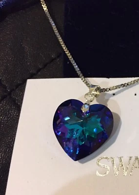 NUEVO COLLAR DE PLATA COLGANTE CORAZÓN HELIOTROPO AZUL CRISTAL ELEMENTOS SWAROVSKI Foto 1 de 4