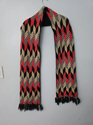 Vera Bradley Knit Jacquard Scarf Red Black Sofia Chevron Fringed Boho - Image 1 of 4