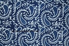 Natural Cotton Indian Hand Block Print Fabric 30  Yard Indigo Blue Floral Print